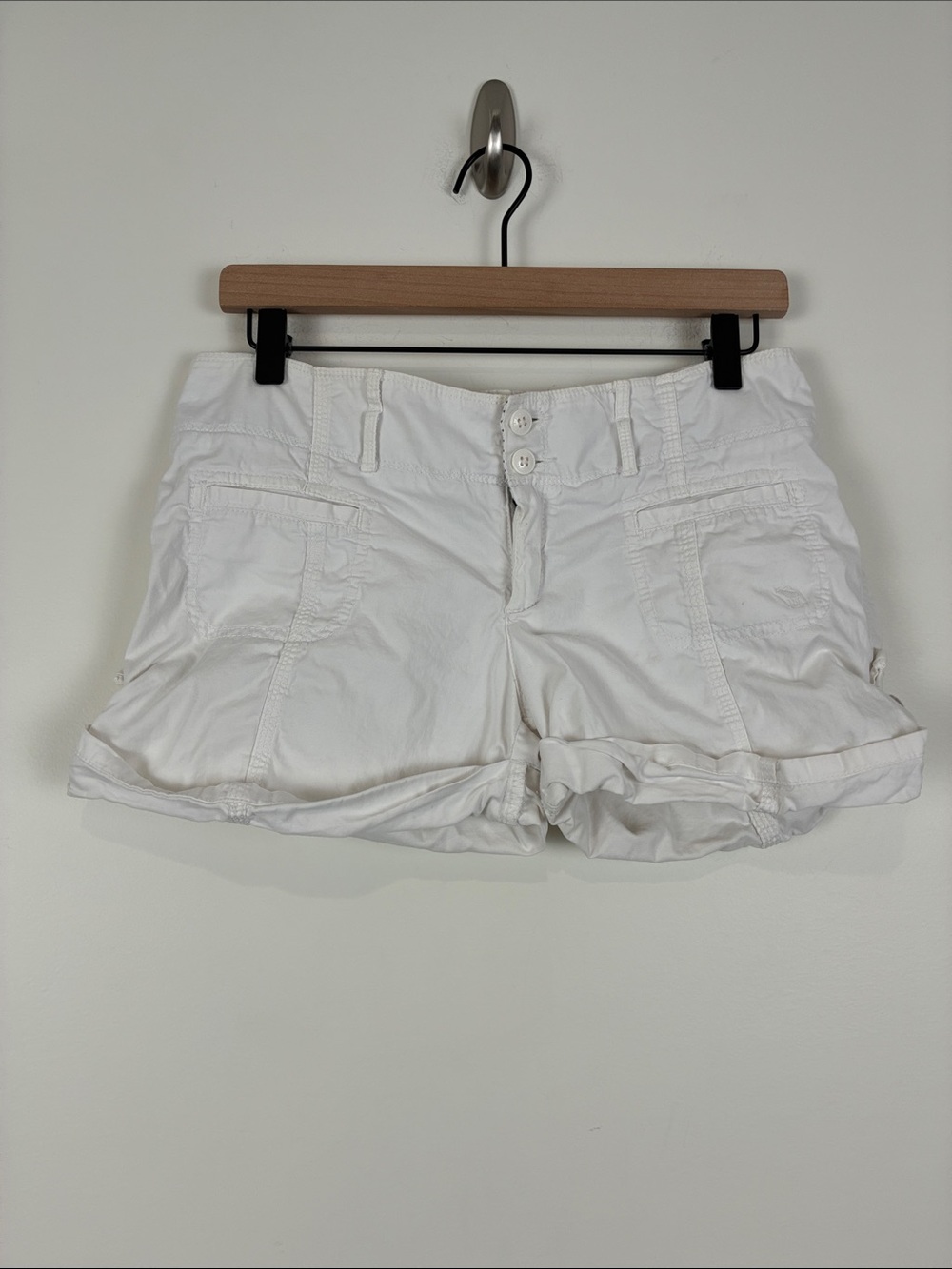 Y2K Abercrombie & Fitch White Cargo Micro Shorts Stretch Women’s 6 (31”) Cotton